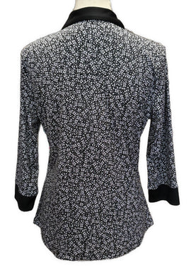 PGA Tour Black & White Floral Print 3/4 Sleeve Top Size L - 0