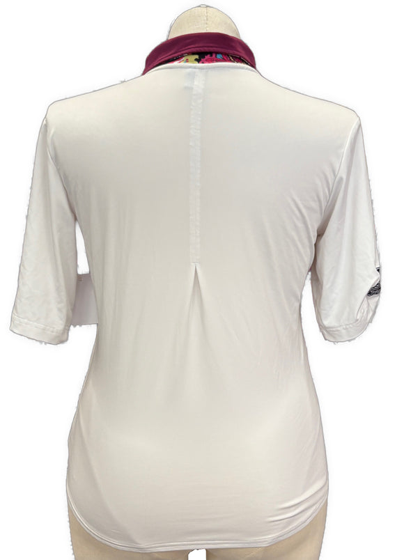 GGBlue Women's White w/Maroon Collar Short Sleeve Top Size L
