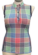 Kinona Blue Red & Green Plaid Print Women's Sleeveless Golf Top Size M-1