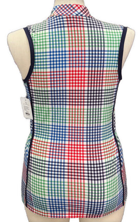 Kinona Blue Red & Green Plaid Print Women's Sleeveless Golf Top Size M - 0