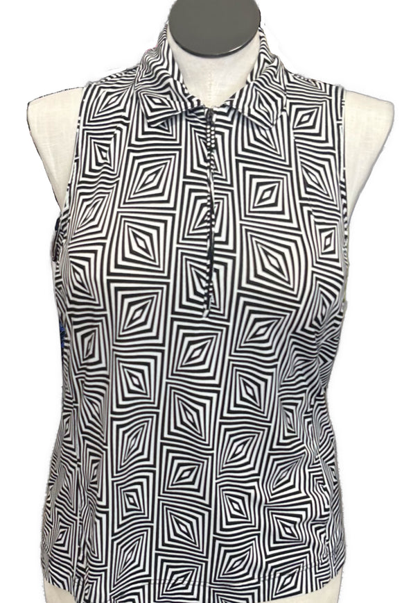 Sport Haley Black & White Geometric Print Sleeveless Golf Top Size XL
