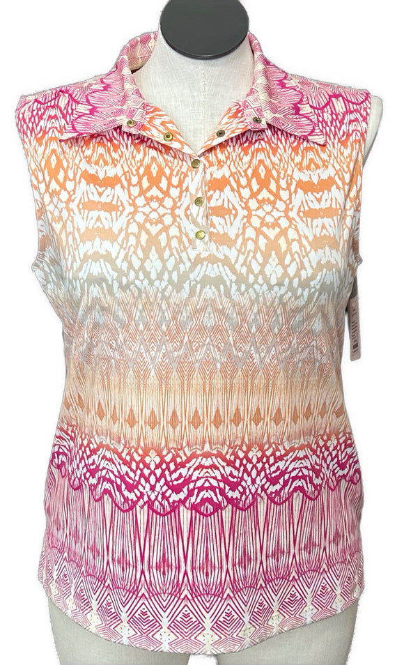 Zenergy Pink Orange & Tan Ombre Patterned Women's Sleeveless Golf Top Size L