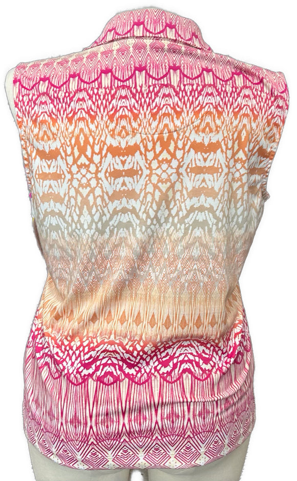 Zenergy Pink Orange & Tan Ombre Patterned Women's Sleeveless Golf Top Size L
