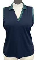 Lady Hagen Navy Women's Sleeveless Top w/Green Geometric Accents Size L-1