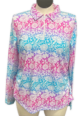 Ibkul Pink Purple & Teal Floral Print Women's Golf Pullover Size XXL MSP$91