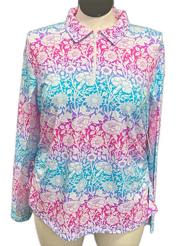 Ibkul Pink Purple & Teal Floral Print Women's Golf Pullover Size XXL MSP$91