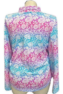 Ibkul Pink Purple & Teal Floral Print Women's Golf Pullover Size XXL MSP$91 - 0