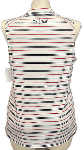 Puma Volition Women's Red White & Blue Striped Sleeveless Golf Top Size XL - 0