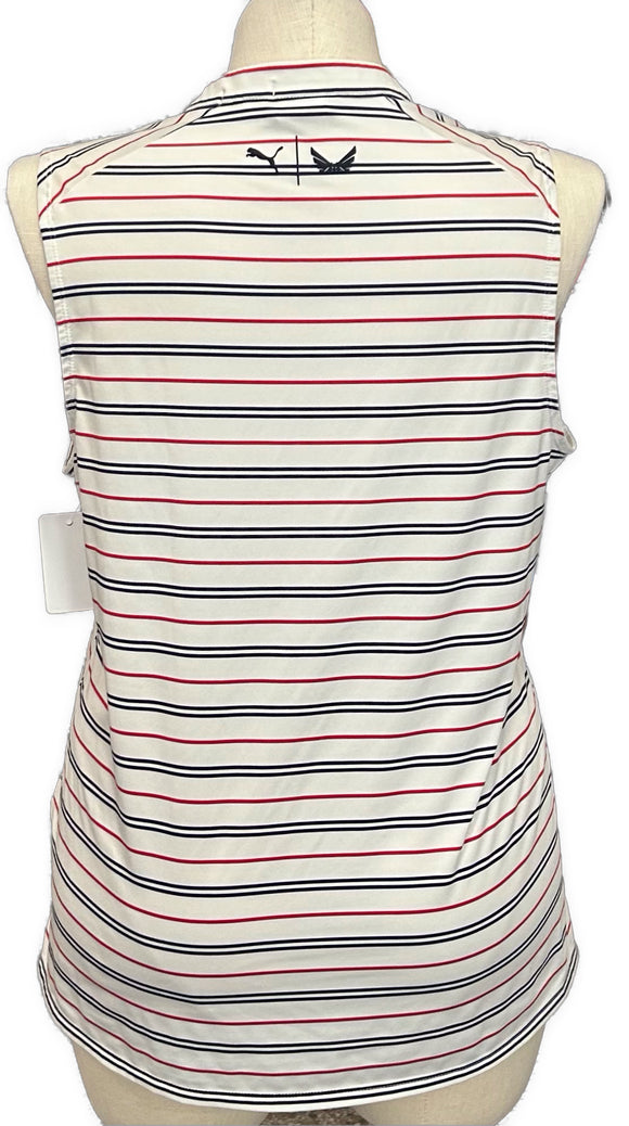 Puma Volition Women's Red White & Blue Striped Sleeveless Golf Top Size XL