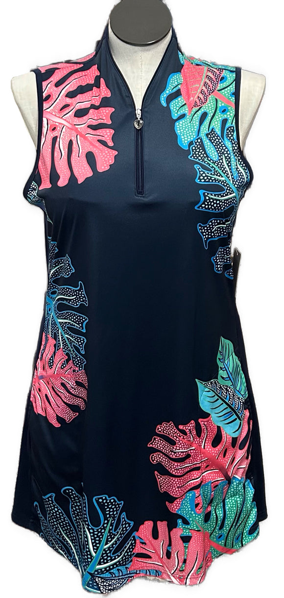 Greg Norman Navy Tropical Print Sleeveless Golf Dress Size XL