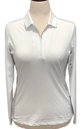 New Dunning Women's Long Sleeve White Tonal Golf Polo MSP$100