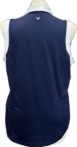 Callaway Women's Navy Color Block V-Placket Sleeveless Golf Polo Size XXL - 0