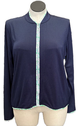 Pebble Beach Navy Microdot Full-Zip Jacket w/Floral Trim Size XL