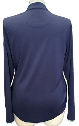 Pebble Beach Navy Microdot Full-Zip Jacket w/Floral Trim Size XL - 0