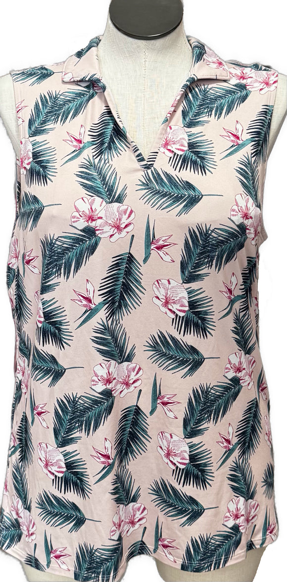 Puma Light Pink Tropical Patterned Women's Sleeveless Golf Top Size XL