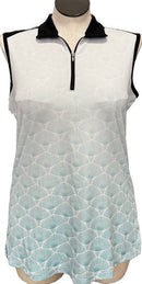 Bermuda Sands Ombré Teal Fan Print Women's Sleeveless Top Size XL-1