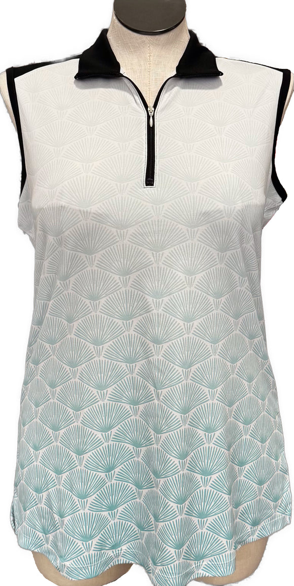 Bermuda Sands Ombré Teal Fan Print Women's Sleeveless Top Size XL