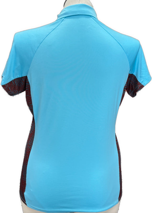 Antigua Aqua & Red Patterned Women's Short Sleeve Polo w/Logo Size L