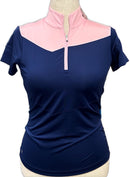 New EP NY Women's Cap Sleeve Pink/Navy Zip Mock Golf Polo MSP$84-1
