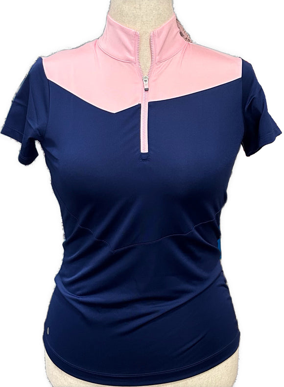 New EP NY Women's Cap Sleeve Pink/Navy Zip Mock Golf Polo MSP$84