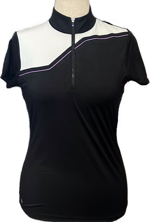 New EP NY Women's Short Sleeve Color Blocked 1/4 Zip Golf Black Polo MSP$84