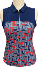 New EP NY Women's Sleeveless Tricolor Print Golf Polo Inky Size M MSP$84-1