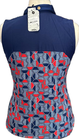 New EP NY Women's Sleeveless Tricolor Print Golf Polo Inky Size M MSP$84 - 0