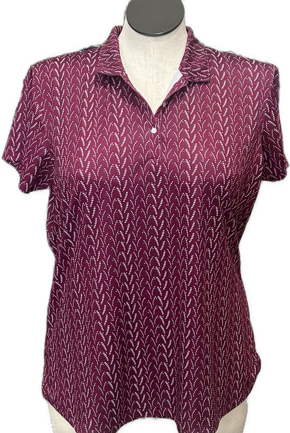 Pebble Beach Burgundy & White Short Sleeve Women's Golf Polo Size XL