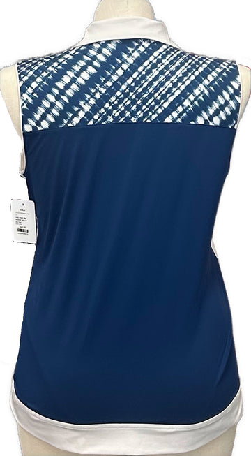 Lady Hagen White & Navy Sleeveless Polo w/Tie Dye Yoke Size L - 0