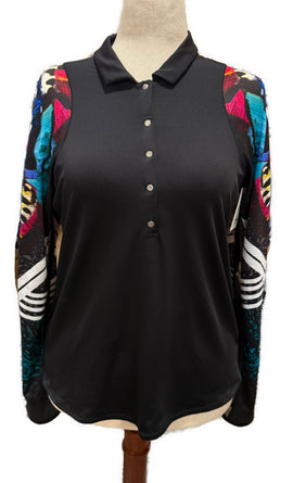 Lucky in Love Long Sleeve Black & Printed Sun Shirt Size L MSP$