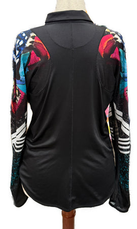 Lucky in Love Long Sleeve Black & Printed Sun Shirt Size L MSP$ - 0