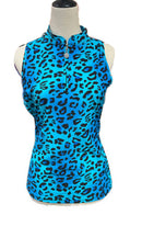 Tzu Tzu Blue Leopard Print Sleeveless Golf Top Size L MSP$99-1