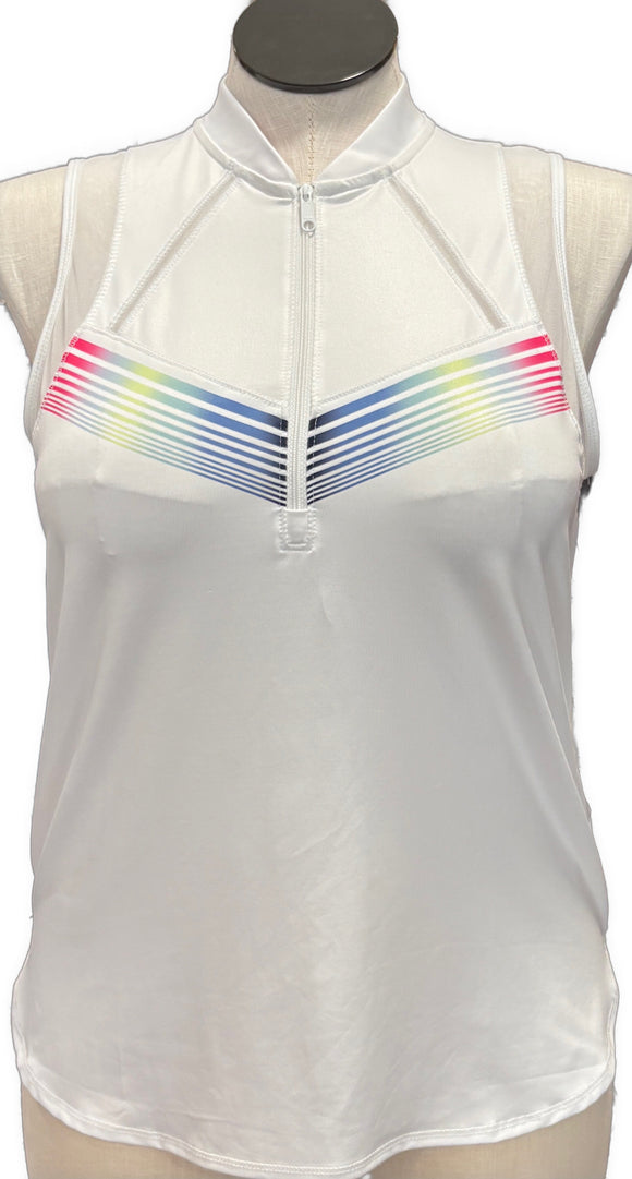 NEW Lucky in Love 1/2 Zip White w/Stripes Sleeveless Polo size L MSP$72