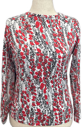 Ibkul Red Gray & Black Patterned Women's Long Sleeve Top Size S