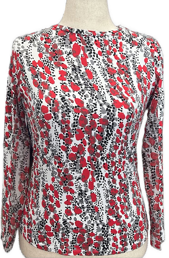 Ibkul Red Gray & Black Patterned Women's Long Sleeve Top Size S