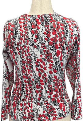Ibkul Red Gray & Black Patterned Women's Long Sleeve Top Size S - 0