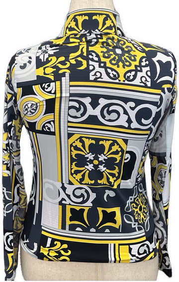 Ibkul Black Gray & Gold Patterned Women's 1/4 Zip Pullover Size S - 0