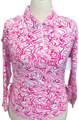 Ibkul Pink & White Rose Print Women's 1/4 Zip Golf Pullover Size S
