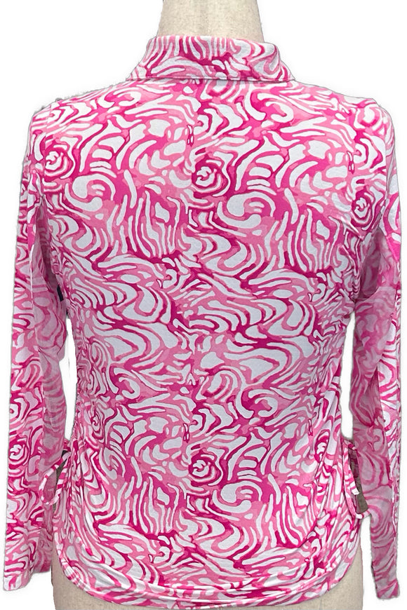 Ibkul Pink & White Rose Print Women's 1/4 Zip Golf Pullover Size S
