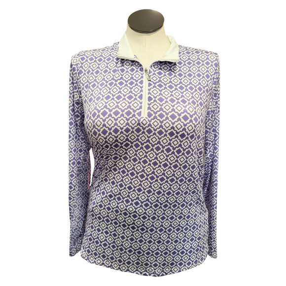 New San Soleil Purple & White Long Sleeve Sun Shirt Size L  MSP$96