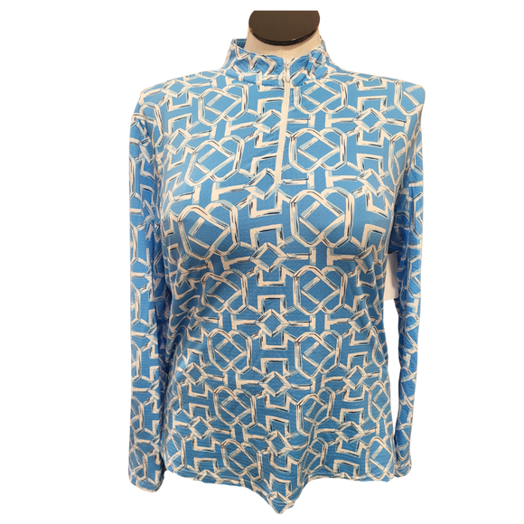 Icikuls Powder Blue & White Geo Print Longsleeve Sun SHirt Size XL