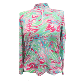 Icikuls Multicolored Animal Print Longsleeve Zip Mock Sun Shirt Size XL