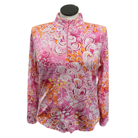 Ibkul Pink, WHite & Orange Swirls Print Sun Shirt Size XL MSP$100