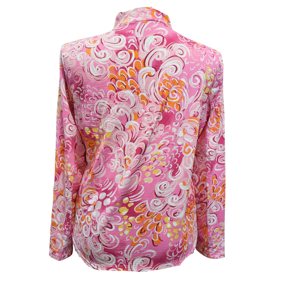 Ibkul Pink, WHite & Orange Swirls Print Sun Shirt Size XL MSP$100