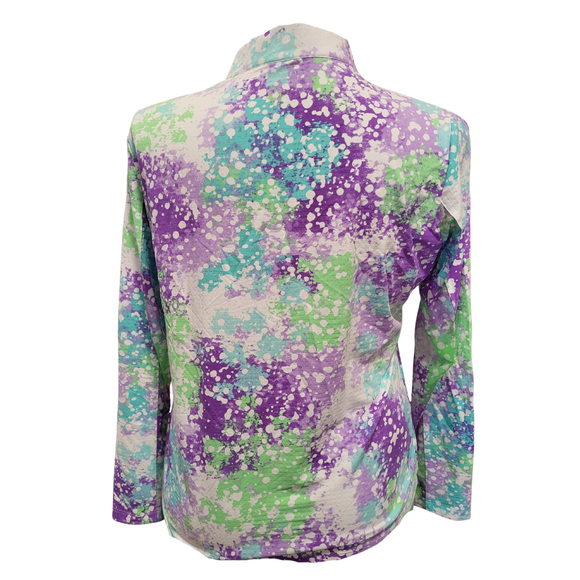 Ibkul Purple, Green & Blue Paint Splatter Print Sun Shirt Size XL MSP$100