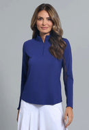 New Ibkul Women's Navy Long Sleeve Zip Mock Sun Shirt Size XL MSP$98-1