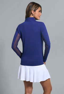 New Ibkul Women's Navy Long Sleeve Zip Mock Sun Shirt Size XL MSP$98 - 0