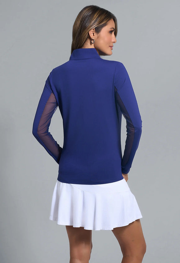 New Ibkul Women's Navy Long Sleeve Zip Mock Sun Shirt Size XL MSP$98