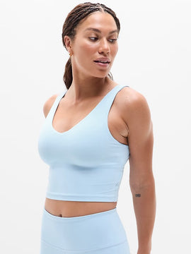 New Athleta Mist Blue Transcend V-neck Crop Sports Bra MSP$55