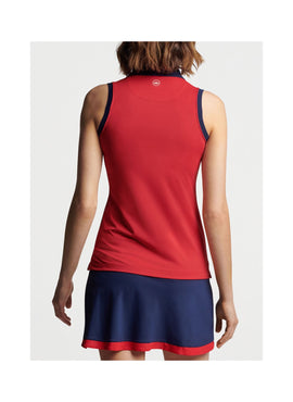 Peter Millar Women's Chrissie Navy & Red Sleeveless Golf Polo Size L MSP$89 - 0